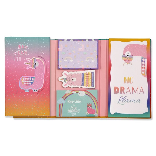 Better Office Products Sticky Note Cute Variety Set in a Padded Compact Trifold Book, Llama Assorted Designs & Sizes 66501 - main